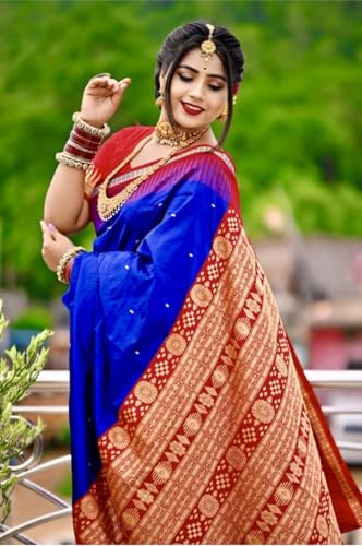 Image of NEW COLLECTION Women's Odisha Handloom Sambalpuri Pata Saree Temple Border Pasapalli Bomkai Buti Boyanika Design Saree Banarasi Soft Papa Silk Simple Ethnic Orissa Sari with Blouse Piece
