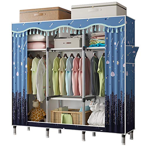 UDEAR Armario de Lona Portátil Ropa Estante de Almacenamiento de Juguetes 166x45x172cm, Azul Marino