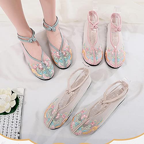 Flat Bottom Retro Embroidered Shoes Women 2025 New Breathable Shallow Mouth Women's Shoes Ethnic Style Cloth Shoes Women (Color : C Size : Code 35) (C Code 37)3