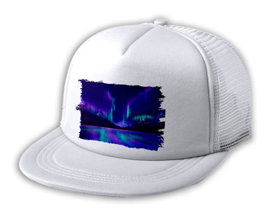MERCHANDMANIA Gorra 5 Paneles REDECILLA Trasera Aurora Boreal Glacial Nieve Noche Naturaleza Estilo Rapero