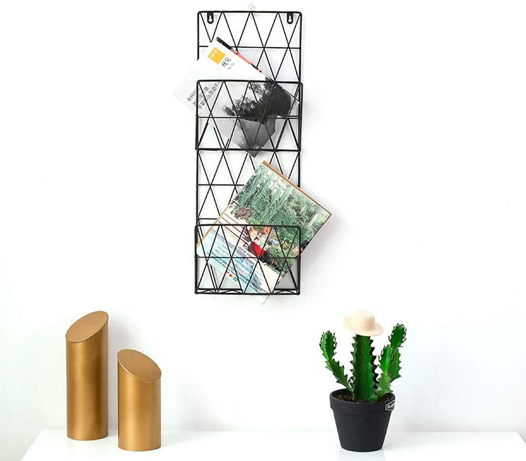 INDIAN DECOR. Sleek 2 Compartment Wall Mounted Metal Magazine Rack Storage Organizer (Black)-picture-28