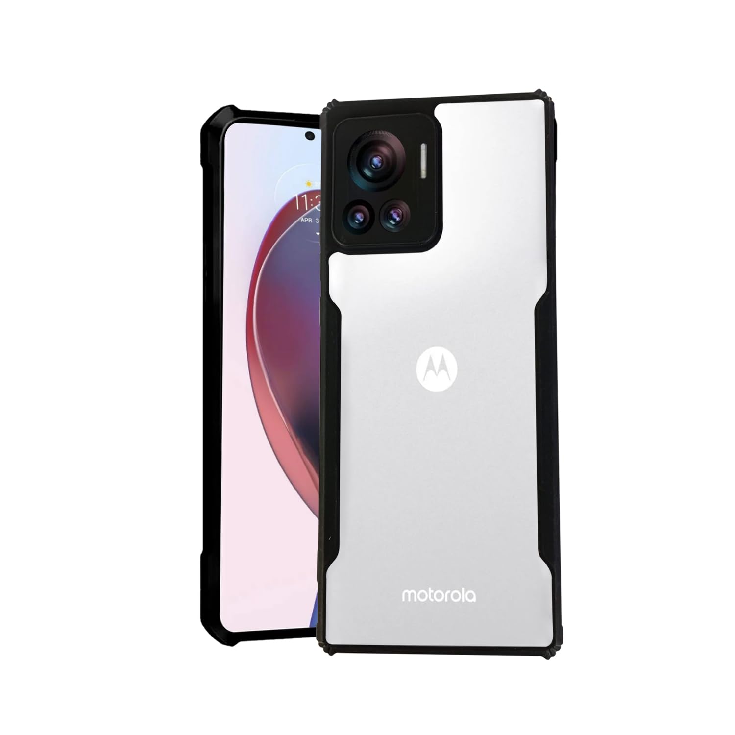 AIBEX Crystal Clear Back Cover Case for Motorola Edge 30 Ultra | 360 Degree Protection | Shock Proof Design | Transparent Back Cover Case (PC & TPU, Black Bumper)