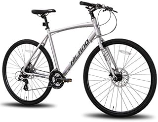 Hiland Road Hybrid Bike Urban City Commuter Bicycle with Disc Brake for Men Comfortable Bicycle 700C Wheels 24 speeds Bikes Silver 57cm