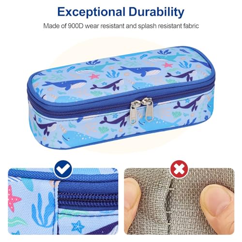 Image of Bagseri Pencil Case for Kids - Cute Pencil Case for Boys Large Capacity Pencil Pouch Organizer Multi-Slot Pencil Bag for School, Pen Case Only (Blue Whale)