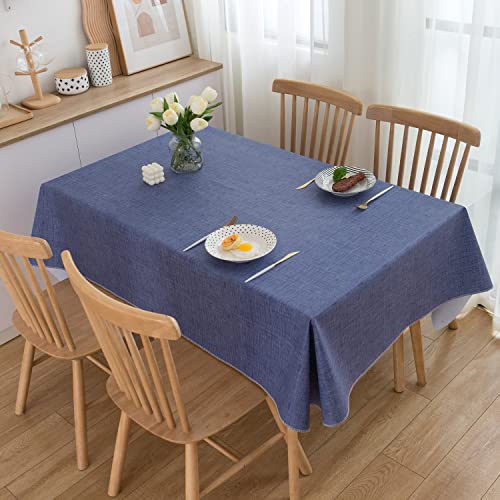 Liberecoo Vinyl Tablecloth With Flannel Backing Linen Texture Pattern Table Cloth Stain-Resistant Table Cover For Home Dining And Outdoor (Denim Blue, 60 X 84 Inch (6-8 Seats)) #TOP5