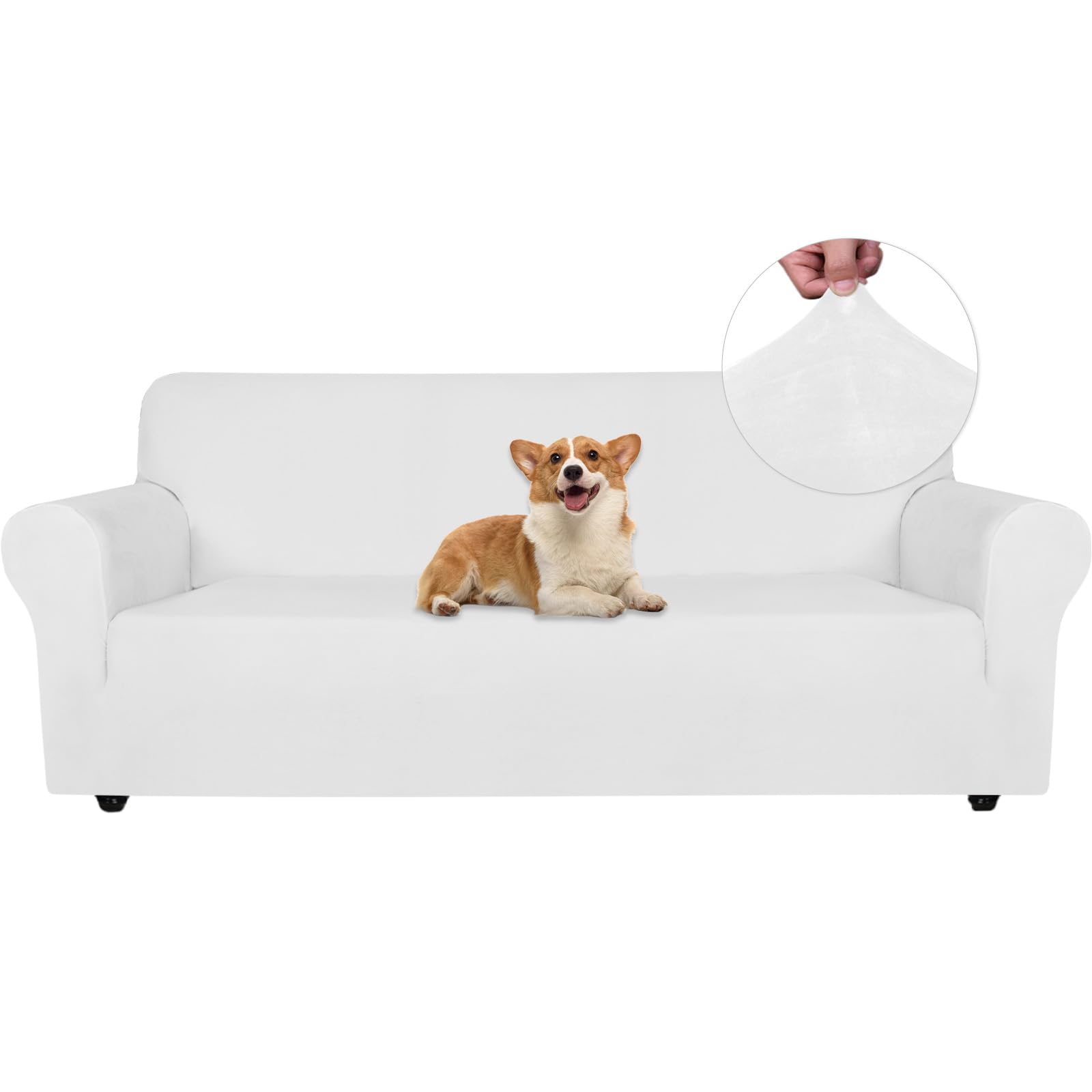 Ystyle 3 Seater Sofa Cover, Velvet Sofa Covers, Adjustable Sofa Covers, Elastic Sofa Cover, Protector Sofa Cats Scratches and Pet Dogs, Sofa Cover with Armrests, White Global Recycled Standard Global Recycled Standard Global Recycled Standard