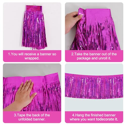 Image of BEISHIDA 3 Packs Metallic Foil Fringe Garland Laser Rose Red Wall Hanging Tinsel Fringe Banners for Car Floats Bridal Shower Wedding Birthday Valentine's Day Anniversary Party Decoration(30 Feet)