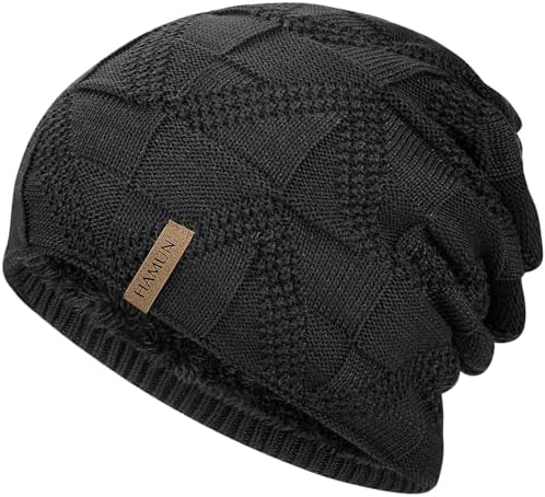 HAMUNI Mütze Damen - Atmungsaktiv Strickmütze Herren - Slouch Beanie Mütze | mit Weichem Fleece Innenfutter - Unisex Wintermütze - Klassische Herren Damen Mütze für Herbst Winter F