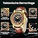 LIGE Uhren Herren Gold, Quarz Analog Armbanduhr Herren, Europäisches Kompassdesign, Gelb-braun Lederband, 3AM Wasserdicht（3M）, Herrenuhr Leuchtzeiger, Business Outdoor Freizeit