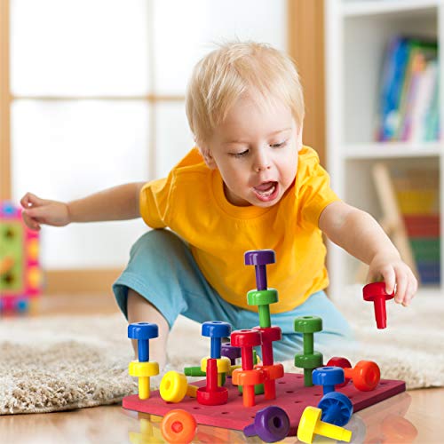 Patterned Stacking Peg Board Set Toy | Jumbo Pack | Montessori Occupational Therapy Early Learning for Fine Motor Skills, Ideal for Toddlers and Preschooler, Includes 50 Plastic Pegs & 2 Boards
