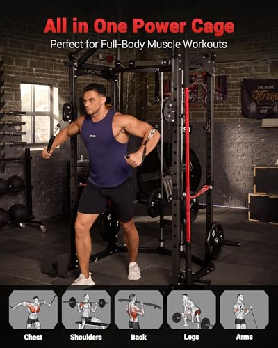 Power Cage, Multi-Functional Power Racks for Home Gym with Cable Crossover System, 1600LBS Weight Capacity Fitness Squat Rack for Strength Workout with More Training Attachment