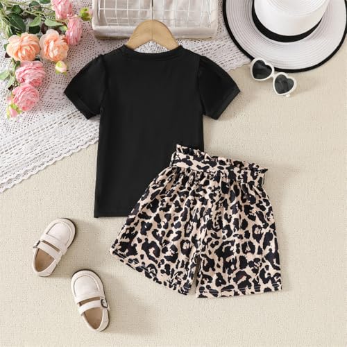 Image of Kids Girl Clothes Heart Print Short Sleeve Top and Shorts Cute Girl Summer Outfits Short Set