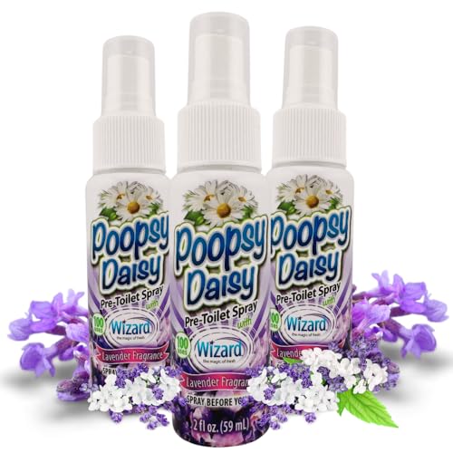 Wizard Poopsy Daisy Pre-Toilet Spray Deordorizer Poop Odor Eliminator Bathroom Spray Air Freshener Long Lasting Fresh Lavender Scent 3-Pack of 2 Fl Oz Bottles