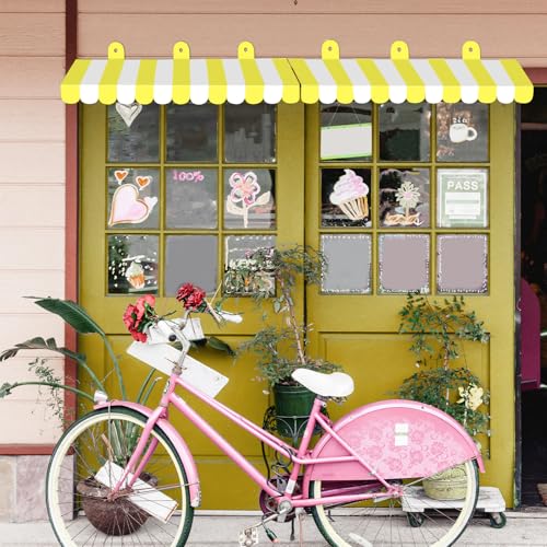 Image of 2 Piece Circus Awning Decoration 3D Carnival Tent Awning Wall Decorations for Circus Theme Party, Carnival Stand, Party Favors Supplies (Yellow and White)