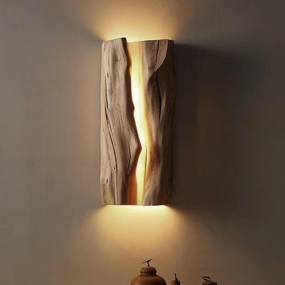 LOGT Wooden LED Wall Light, 3000K Warm White, Indoor Wall Lamp, Up and Down Lighting, Modern Square Living Room Lamp, Decorative Wooden Lamplight, Retro Industrial Style for Hallways, Stairwells