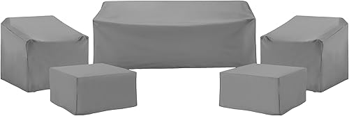 Crosley Furniture MO75052-GY - Juego de 5 fundas de vinilo reforzado de calibre pesado para muebles de exterior (2 sillas, 2 mesas cuadradasotomanas