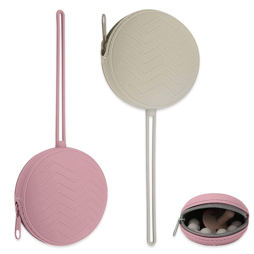 Mizikuu Boîte à Tétine Bébé Silicone, 2 Pièces Étui Porte-Sucette Sans BPA, Gris, Brun