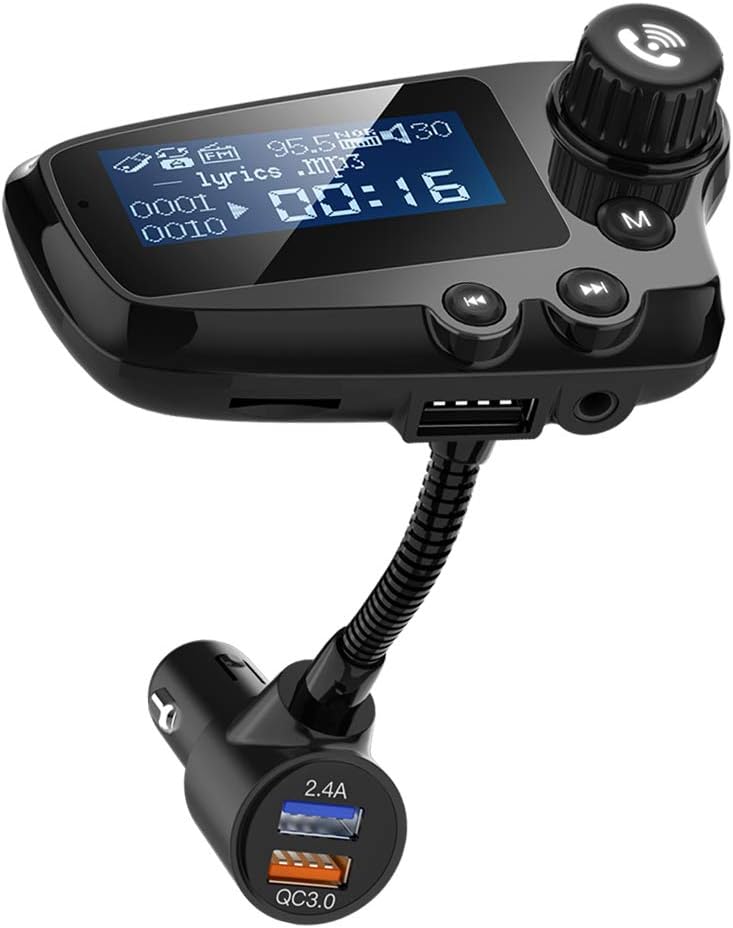 Wodgreat Bluetooth FM Transmitter, Bluetooth 5.0 Car Radio Transmitter with 1.74 Inch Disply Dual USB Ports QC3.0+ 5V/2.4A, MP3 Player Handsfree Calling Support TF Card AUX Output