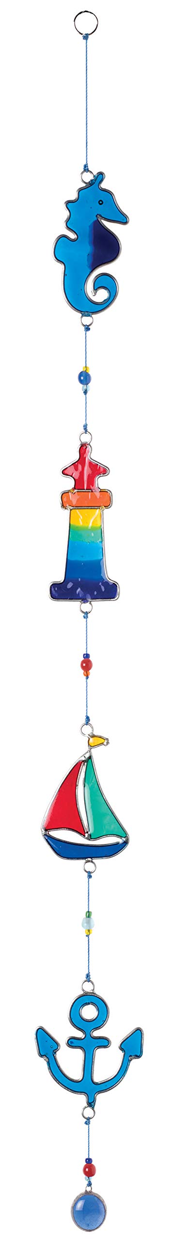 Purity Style Marine Coastal Suncatcher featuring a Seahorse, Lighthouse, Yacht and Anchor