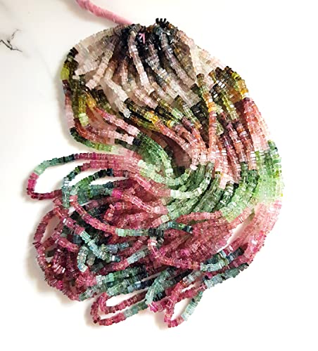 Wholesale Natural Multi Tourmaline Gemstone Beads | Gemstone Tourmaline Smooth Heishi Square Beads 15 Inch Strand Size - 3 Mm [Nfba 28] #TOP5