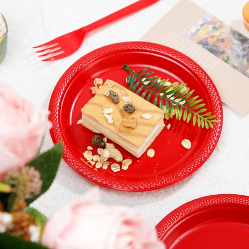 WELLIFE 7 Inch Red Dessert Plates 150 Count, Red Plastic Disposable Party Plates for Dessert Cake Appetizers Salad Easter Mother's Day by WELLIFE - Used condition - Image 3