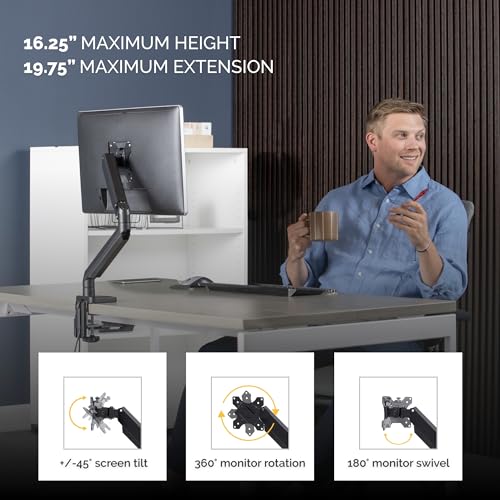 Image of Fellowes Platinum Series Single Monitor Arm for 40-Inch Monitors, Full Motion, 360 Rotation, VESA Mount with Grommet or Clamp, USB Ports, Ergonomic, Black, 8043301