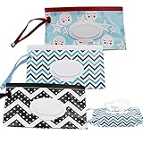 3 Pack Baby Wipes Dispenser Portable Wet Wipe Dispenser Bag Reusable Travel Baby Wipes Container...