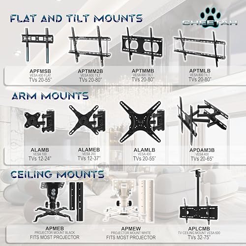 Cheetah APLCMB 360 Swivel Tilt TV Ceiling Mount for 32-75\" TVs, Newer Displays up to 100\", 165lbs, VESA 600, Extends 41-64\" from Ceiling, Universal LCD LED Curved Flat Screen Tilting Mounting Bracket