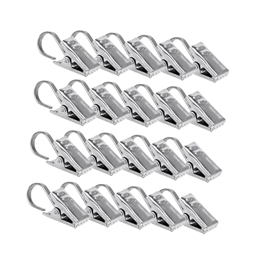 OUNONA 20Pcs Rustproof Satin Nickel Drapery Ring Clips with Hook for Easy Installation for Home Office Schools and Clinics Heavy Duty Spring Tension Design for