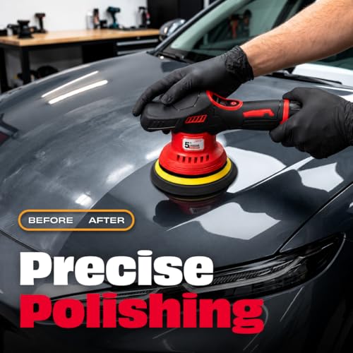 Image of JPT Heavy Duty Cordless 12V Car Polishing Machine | 5 Inch Pad | 5500 RPM | 8 Variable Speed | 7 Pads |Battery Indicator Lights | 2X Battery | Fast Charger