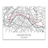 Marathon de Paris Marathon Race Map, France Aerial View Road Map Wall Art Decor - Unframed 11 x 14...