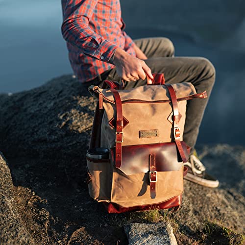 DRAKENSBERG Plecak Rolltop "Adam" z woskowanego płótna z eko-skórą, wodoodporny - rękodzieło doskonałości, do 30L, L, Tradycyjne plecaki