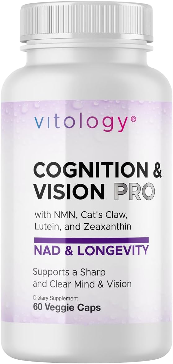 NAD & Longevity: Cognition & Vision PRO – NMN + NR + PQQ + Lion’s Mane + Lutein + Zeaxanthin – Supports Healthy Cognitive & Visual Function – 60 Veggie Capsules