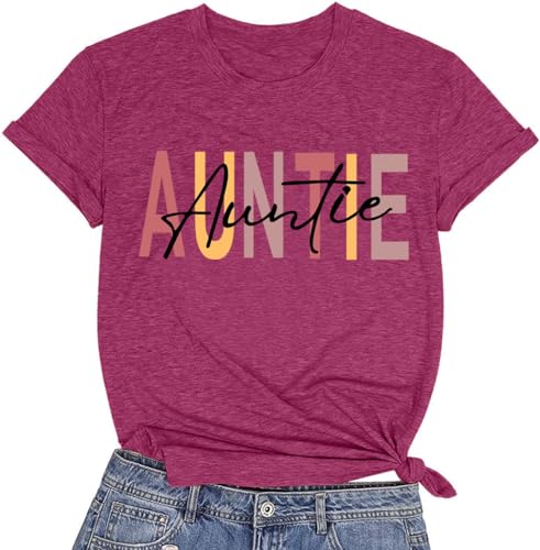 Image of Auntie Women Warm Lovely Love Print Blessing Holiday Summer Ladies Women Casual Short Sleeve T-Shirt.