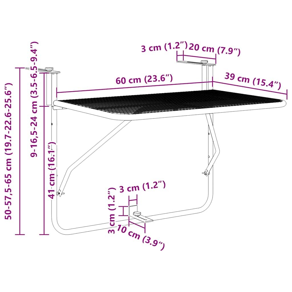 Tomostar Table de Balcon Suspendue, Table Pliante de Balcon Rabattable Blanc 60x40 cm Acier