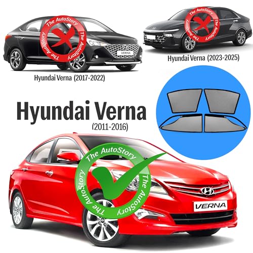 Image of AutoStory Magnetic Car Sunshade for Verna 2011-2016 | Front Half Cut for Mirror Visibility + Rear Full Coverage with Zipper | Heavy Heat & UV Protection | Privacy Side Window Curtains Shades