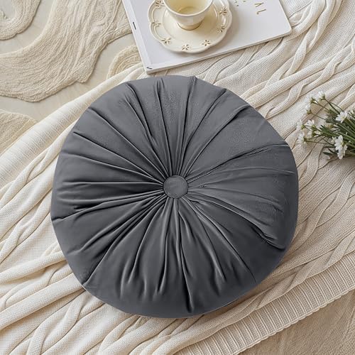 Image of Hand Made Decorative Velvet Round Shape Cushions | Throw Pillows - Pack of 1 (Grey)