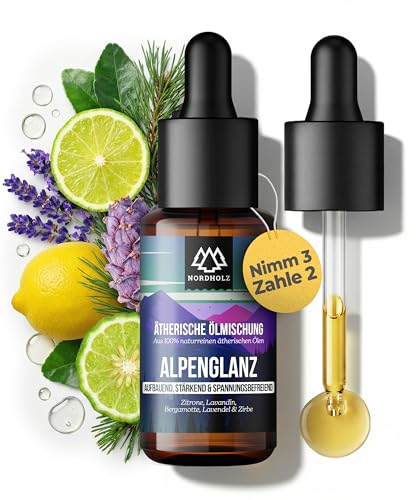 NORDHOLZ® [100% naturrein] – Frisch & spritzig, ätherisches Öl in Pharmaqualität aus Kaltpressung – Vegan, laborgeprüft – Für Sauna, Diffusor & Aromatherapie (15 ml (1er Pack), Alpenglanz)