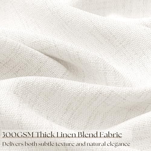 Image of Curtains 108 Inch Length 2 Panels Thick Linen Sheer Cream 52x108 | Light Filtering, Semi Sheer, Grommet Drapes, Privacy, Non See Through, Long Curtain, for Villa Hallway, 9 Ft, Natural Ivory