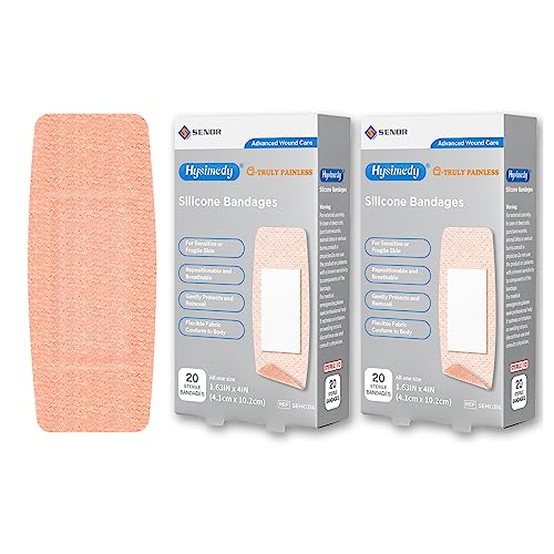 Hysimedy Silicone Bandages For Sensitive Skin - 1.63"X4"(40 Counts) One Size - Latex Free Non Allergenic Pain Free Removal Band Aids Large Size For Kids Adults Elderly #TOP6