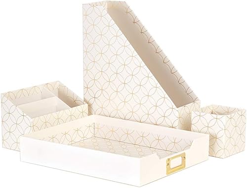 Erin Condren Accesorios de escritorio de diseñador  Juego de organizador de escritorio de diseño (4 piezas)  contorno de círculos de mediados de