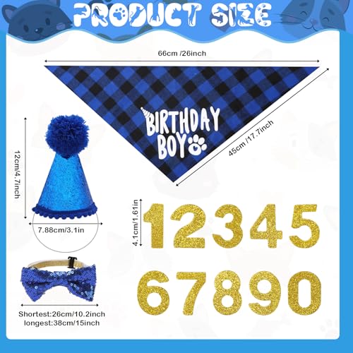 Hunde Geburtstag Hut Bandana Set - Hüte Schleifen Fliege Und Halstücher Zum Hund Geburtstags Mit Zahlen Für Haustier Kostüme Happy Birthday Party Dekorationen Accessoires(Blau)