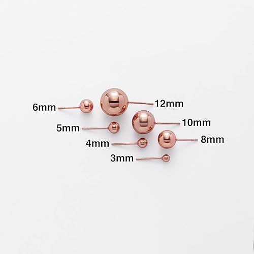 Miniatura 2 de Sterling aretes de bola plateada, plata chapada en oro rosa, Rosa, ER1752-3A