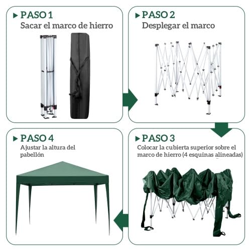 Miniatura 4 de Bonnlo Carpa Plegable De 3x3m, Upf 50 , Las Pergolas De Jardín Impermeables Y El Gazebo Son Adecuados Para Usos Exteriores, Como Camping, Festivales, Playa Y Patios Verde Con 4 Laterales