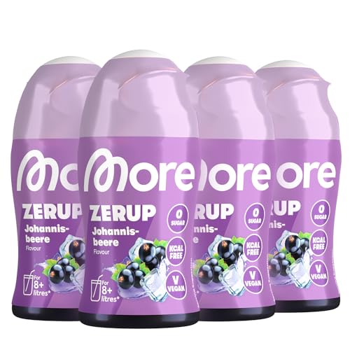 MORE Zerup Johannisbeere 4 x 65 ml für bis zu 32 l Fertiggetränk zuckerfreier Sirup mit u.a. echten Fruchtextrakten vegan zero Kalorien - made in Germany