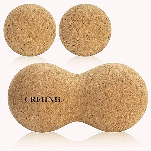 CREHNIL Natural Cork Peanut Massage Ball Roller Trigger Point Myofascial Release Double Lacrosse Massage Set