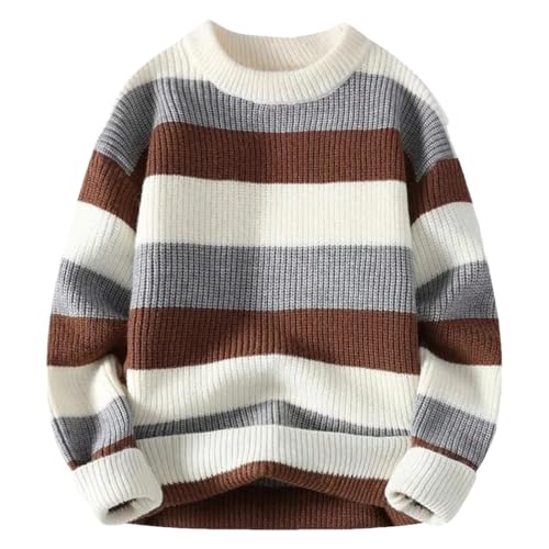 Men Striped Knit Pullover Sweater O-Neck Warm Long Sleeve Fashion Casual Autumn Winter Top