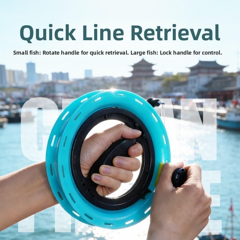 Carrete de Mano para Pesca con Línea Pre-enrollada de 45m, 16cm Azul miniatura 3