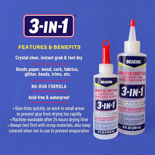 BEACON 3-in-1 Advanced Craft Glue - Fast-Drying, Crystal Clear Adhesive for Wood, Ceramics, Fabrics, and More, 4-Ounce - Image 5