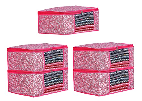 Image of AI ANKIT INTERNATIONAL Saree Cover Bag /Pink Phool Design Saree Cover Bag /Saree Covers For Storage /Pack of 5